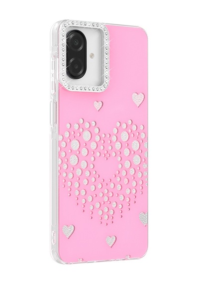 Maks Technology Samsung Uyumlu Galaxy A07 Kılıf Damla Taşlı Mkst Rivas Sert Pc Kapak - Pembe