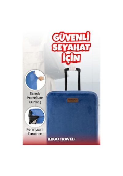 Valiz Koruma Kılıfı Kadife Kılıf - Lacivert - Orta Boy Ergo Travel Lacivert