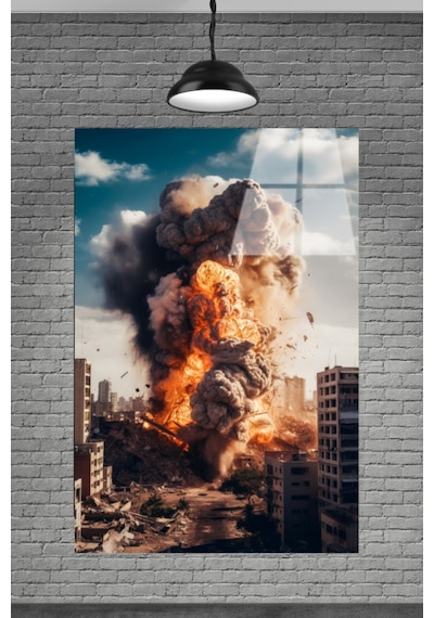 Savaş Ve Yıkık Binalar Cam Tablosu