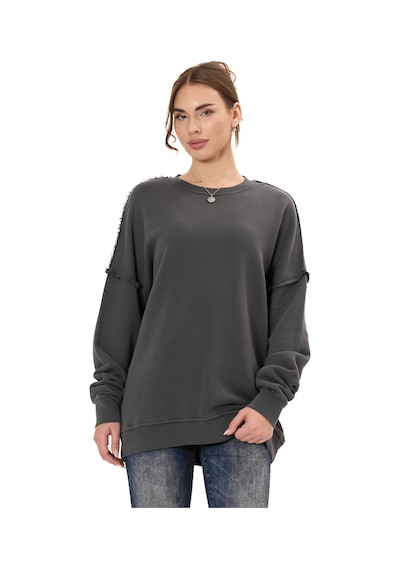 Cipo & Baxx Wl371 Kadın Büyük Beden Sweatshirt Dokulu Desen Ve Dikiş Detaylarına Sahip Bol Kesim Kazak Anthracıte