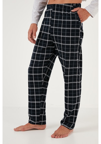 Buratti Ekoseli Cepli Beli Lastikli % 100 Pamuk Regular Fit Erkek Pijama Takımı 6572001 Gri Melanj