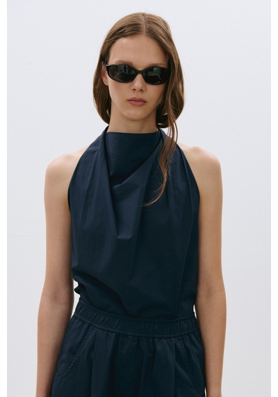 Suud Collection Lacivert Marty Halter Yaka Poplin Bluz