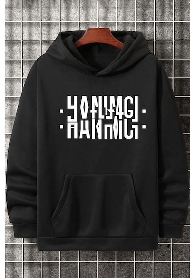 Uyguntarz Hanımcı Yazılı Katlamalı Şardonlu Sweatshirt siyah