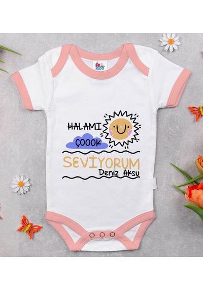 Bk Gift Bk Kids Kişiye Özel Pembe Bebek Body Zıbın - Model 95