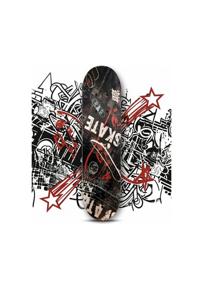 Skate Desenli Rulmanlı 4 Tekerlekli Başlangıç Kaykayı Konforlu Eğlenceli Ahşap Çocuk Skateboard Kırmızı
