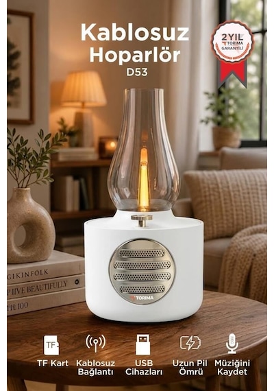 Özel Seri Seslet Taşınabilir Hediyelik Bluetooth Hoparlör Vintage Gaz Lambası D53 Beyaz