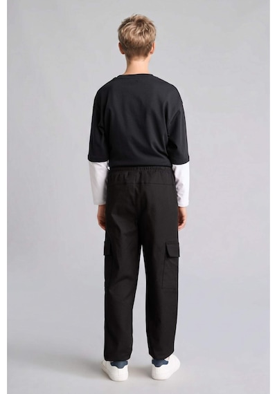 Defacto Pamuklu Kargo Jogger Paça Gabardin Siyah Pantolon Erkek Çocuk F1970a826aubk81 Siyah-bk81