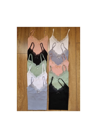 Demirsa Boutique Dantelli Pamuklu Likralı V Yaka İp Askılı 10'lu Kadın Atlet Çok Renkli 10 Demirsa Boutique Dantelli Pamuklu Likralı V Yaka İp Askılı 10'lu Kadın Atlet Çok Renkli 10