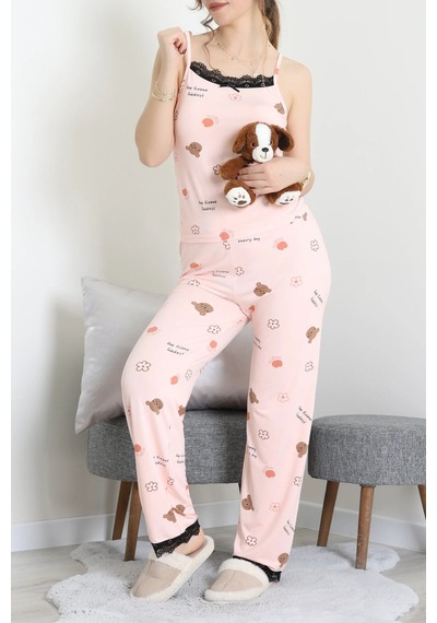 Modi Milan İp Askılı Pijama Takımı Pudra - 320.1287. Açık Bej - Siyah