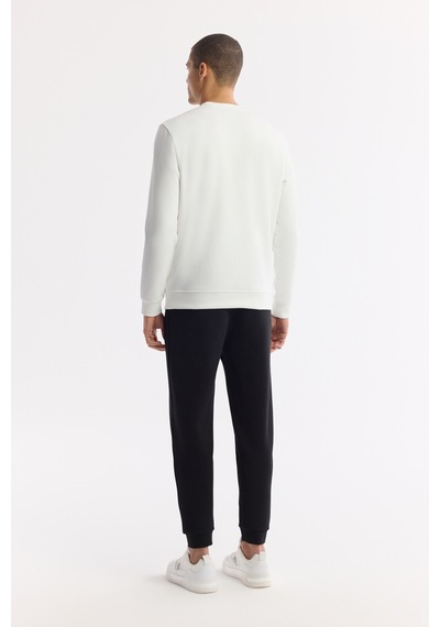 Avva Erkek Ekru Bisiklet Yaka Baskılı Bi-stretch İnterlok Regular Fit Sweatshirt A51y1208
