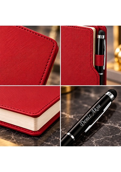 Bk Gift Kişiye Özel 374 Termo Deri Tarihli Ajanda & Siyah Touch Pen Tükenmez Kalem-8 Kırmızı Akdnz-bitmeyencom38544 32414 Bk Gift