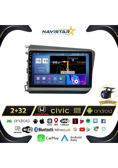 Honda Civic 2008 - 2015 Model 2gb + 32gb Android 13 Kablosuz Ca