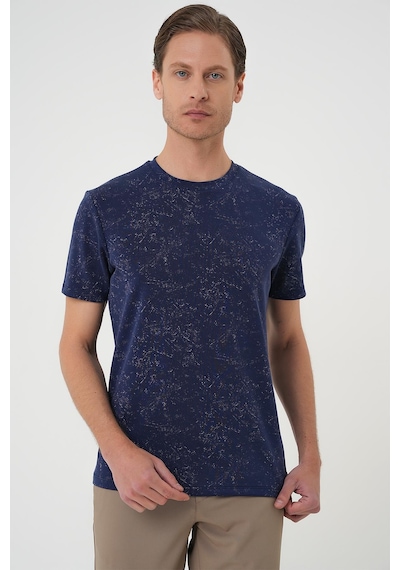Efor Comfort Fit Bisiklet Yaka Batik Görünmlü Kısa Kol Casual Lacivert Tişört Ts 905 Lacivert