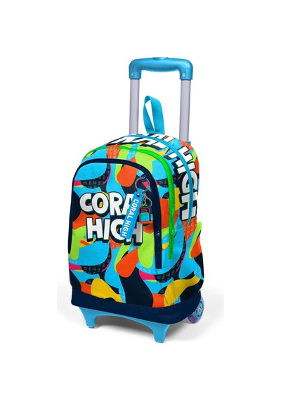 Coral High Kids Lacivert Mavi Graffiti Desenli Üç Bölmeli Çekçekli Okul Sırt Çantası 23977 Mavi