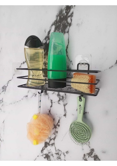 Yapışkanlı Kancalı Banyo Ve Mutfak Rafı Mat Siyah Banyo Duş Askısı Siyah