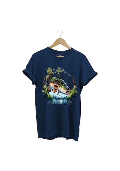 Balıkçılık Levrek Balıkçılığı Fishing Doğa Ve Deniz Baskılı Regular Fit %100 Pamuk Tişört Lacivert