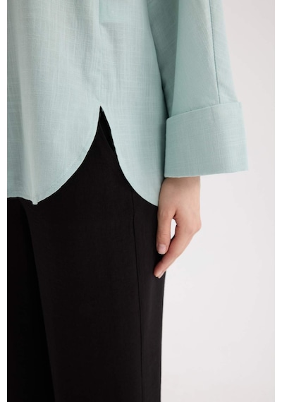 DeFacto Relax Fit Keten Karışımlı Uzun Kollu Tesettür Gömlek Tunik B9835AX25SPGN1113