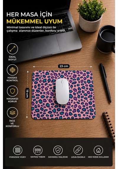 Leopar Desenli Ergonomik Mouse Pad Kaymaz Taban Ev Ve Ofis Kullanımı Fare Altlığı 230x190x2mm