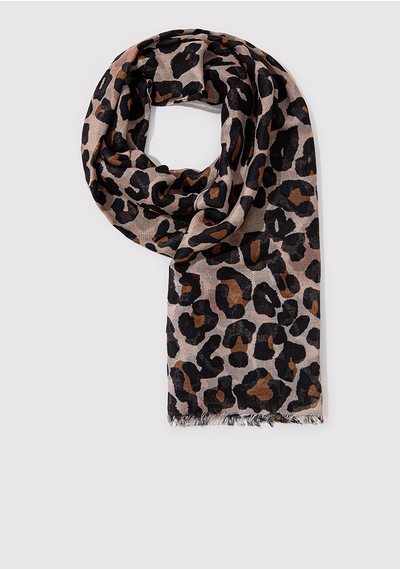 Mavi - Leopar Desenli Atkı 1912871-85397 Kahverengi