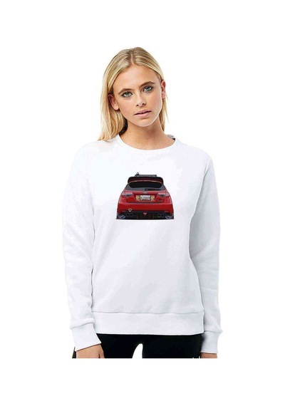 Modifiyelı Subaru Baskılı Beyaz Kadın Sweatshirt