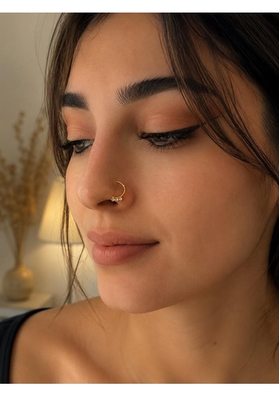 925 Ayar Gümüş Minimal Burun Hızması Piercing Zirkon Taşlı Unisex Halka Nose Ring Günlük Kullanım Şık Tasarım Gri 15640405