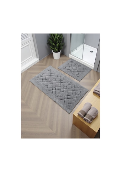 Buççin Online Mağaza Mariveaa Pamuklu Banyo Paspas Takımı 60x100 50x60 Gri+-001 Pamuk Polyester Gri Çok Renkli