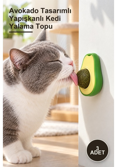 3 Adet Avokado Tasarımlı Yapışkanlı Kedi Yalama Topu