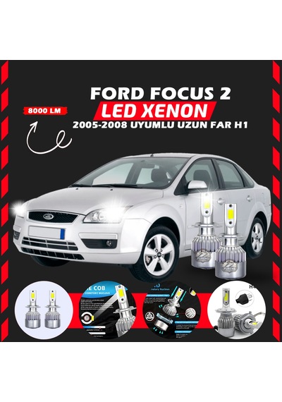 Ford Focus 2 2005-2008 Uzun Far Uyumlu Şimşek Etkili Led Xenon Performance Series H1