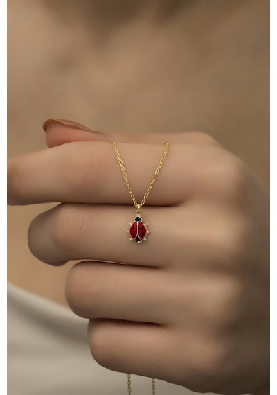 Nereze 925 Ayar Gümüş Gold Minik Uğur Böceği Kolye