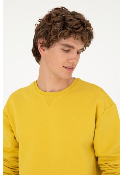 U.S. Polo Assn. Erkek Bisiklet Yaka Sarı Basic Şardonlu Sweatshirt 50295148-VR094