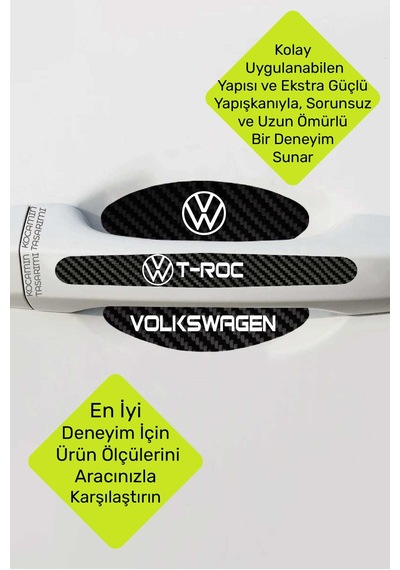 Karbon Desenli Volkswagen T-roc Kapı İçi Kolları Koruma Folyo Seti 8 Parça Dayanıklı, Şık Ve Dekoratif Ürün