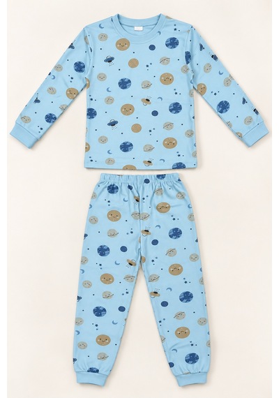 Beniizle Erkek Çocuk Desenli Pijama Takımı Mavi