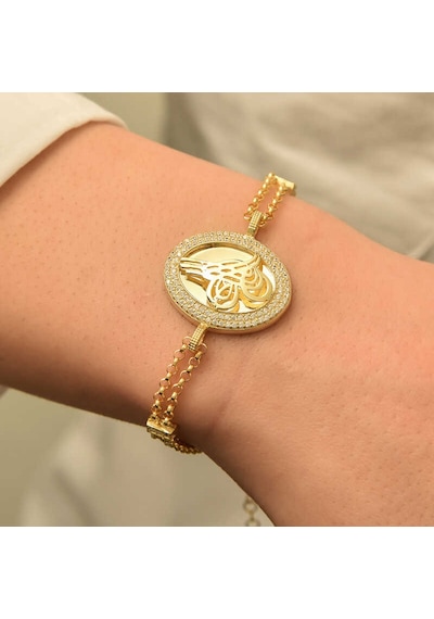 Kenpazar 925 Ayar Gümüş Gold Tuğralı Bileklik Gümüş