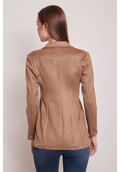 Süet Kumaş Cep Detaylı Düğmeli Şık Blazer Ceket-camel CAMEL