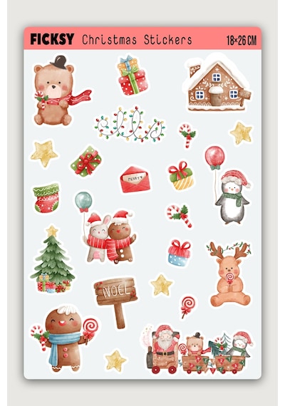Sevimli Hayvanlar Yılbaşı Yeni Yıl Temalı Sticker Seti - 23 Adet Etiket Çıkartma Diğer