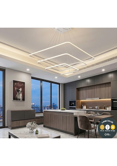 Modern Kare Beyaz Kasa Tek Renk Günışığı Led Avize & Şık Salon Aydınlatma