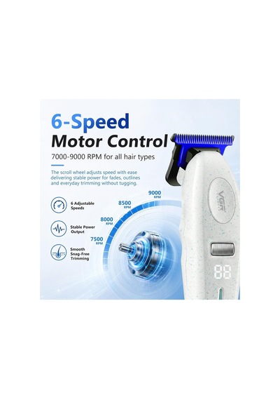 Şarjlı Tıraş Makinesi V-887t - 9000 Rpm 240 Dakika Profesyonel Trimmer - Beyaz