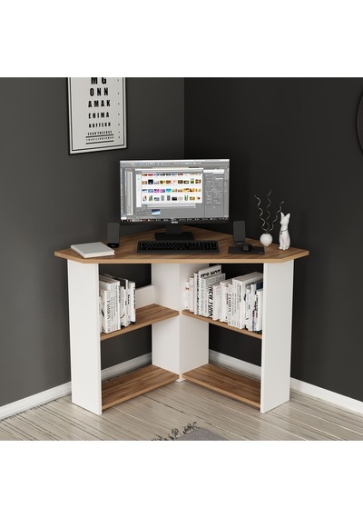 Corner Köşe Çalışma Masası Bilgisayar Masası Ofis Masası Kemençe - Beyaz