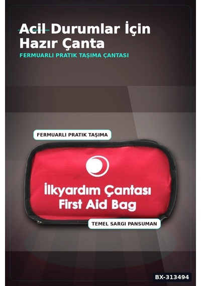 Fermuarlı Polyester Çantalı 17 Parça Acil İlk Yardım Seti Araba Ev Ofis Bx-313494