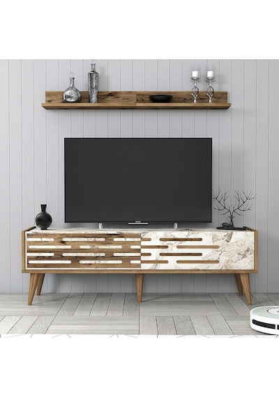 Variant Valensiya 140cm Tv Ünitesi - Ceviz / Beyaz Mermer