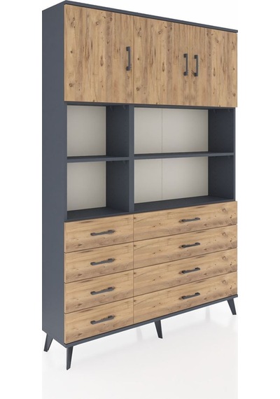 Arges Dolap 8 Raflı 8 Çekmeceli 3 Kapaklı 132x30x195 Antrasit-çam/çam Atlas Çam/atlas Çam Arges Dolap 8 Raflı 8 Çekmeceli 3 Kapaklı 132x30x195 Antrasit-çam/çam Atlas Çam/atlas Çam