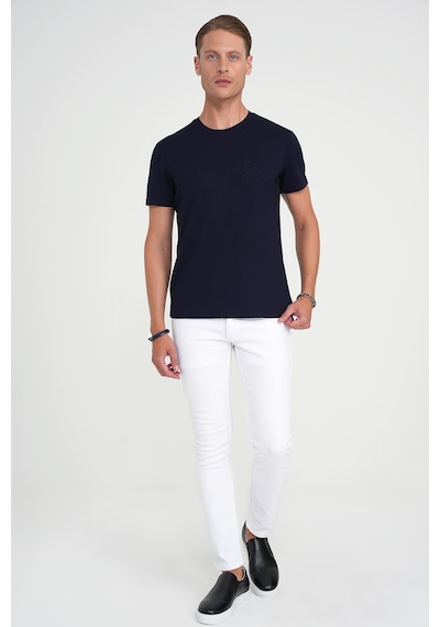 Efor Comfort Fit Bisiklet Yaka Nakışlı Kısa Kol Lacivert Pamuk Tişört Ts 910 Lacivert