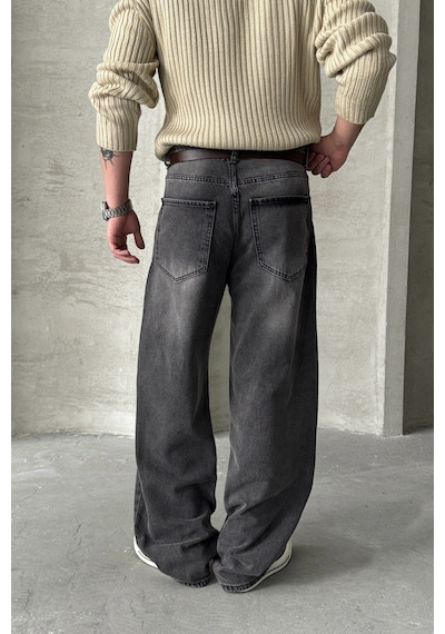 Erkek Ekstra Baggy Jean Pantolon Gri