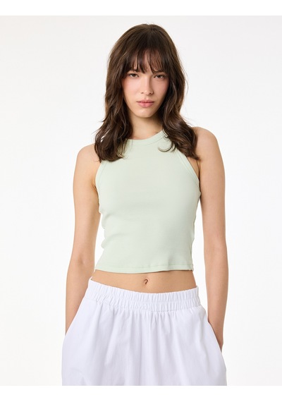 Koton Slim Fit Kolsuz Halter Yaka Bluz Yeşil 6sal30048ık