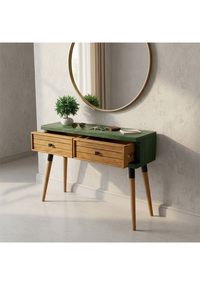 Mobenta Stria Entry: Modern Masif Dresuar 2 Çekmeceli Antre Konsolu - 120x31 Ye-tk Yeşil-ahşap