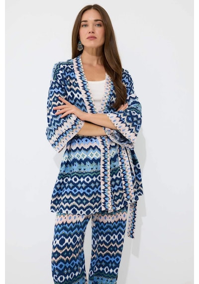 DeFacto Relax Fit Desenli Kuşaklı Kimono D5443AX25SPIN59 İndigo