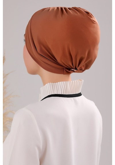 Melodi Scarf Kadın Üç Bantlı Çapraz Hazır Türban Dış Bone Taba Taba