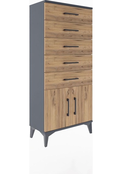 Arges Dolap 5 Raflı 2 Kapaklı 60x30x134 Antrasit-çam Antrasit