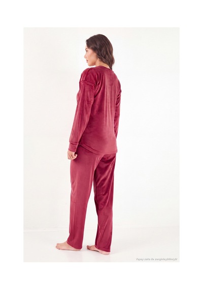 Lela Bisiklet Yaka Yumuşak Dokulu Parlak Kadife Pijama Takımı Kadın Pijama Takımı 6094209 Bordo