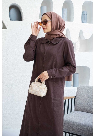 6463-battal Denim Ferace Kahve Kahve